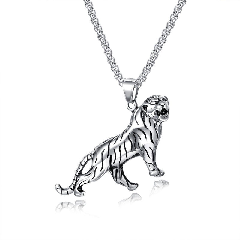 Personality Domineering Gold Silver Men's Chain Necklace Tiger Titanium Steel Pendant