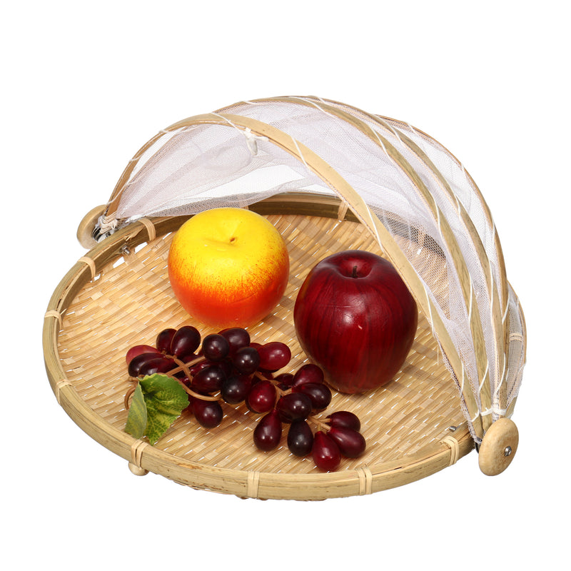 Bamboo Bread Basket Storage Display Basket Cover Net Dustproof Dishes Fruit Tray