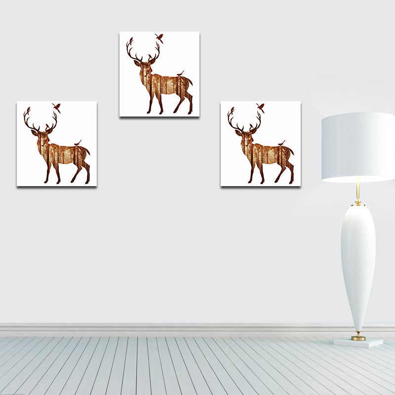 Miico Hand Painted Oil Paintings Simple Style-B Side Face Deer Wall Art For Home Decoration Painting