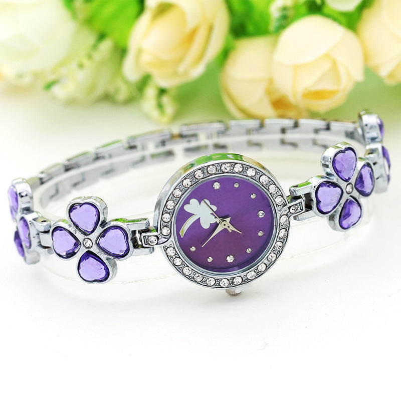 Deffrun Four-leaf Design Women Bracelet Watch Shining Style Quartz Watches