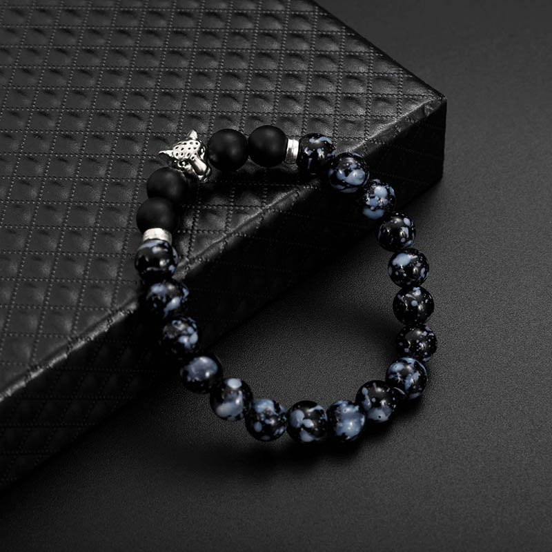 Fashion Men's Beads Bracelet Leopard Charm Natural Stone Adjustable Bracelets