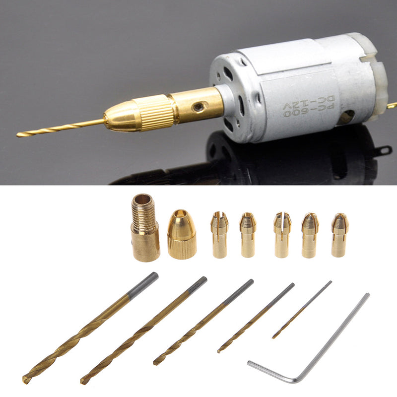 12pcs 0.5-3mm Small Electric Drill Bit Chuck Collet with Micro Twist Drill Set and Allen wrench