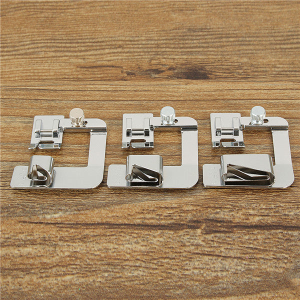 3pcs Wide Hem Roller Foot Presser 13/19/25mm Domestic Sewing Machine Part Set
