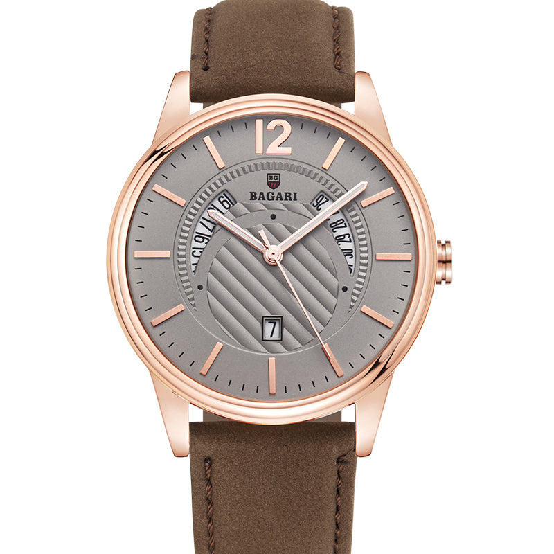 BAGARI 8015P Luminous Display Genuine Leather Strap Quartz Watch Casual Style Men Watch