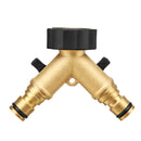 3/4" Brass 2 Way Hose Manifold Quick Connector Nozzle Y-Type Tap Water Splitter Garden Faucet Watering Pipe Adapter