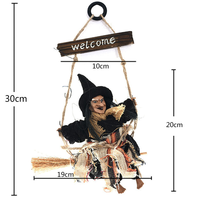 Halloween Witch Hanging Welcome Sign Pendent Bar Party Decorations Popular For Fabric Witch In Swing