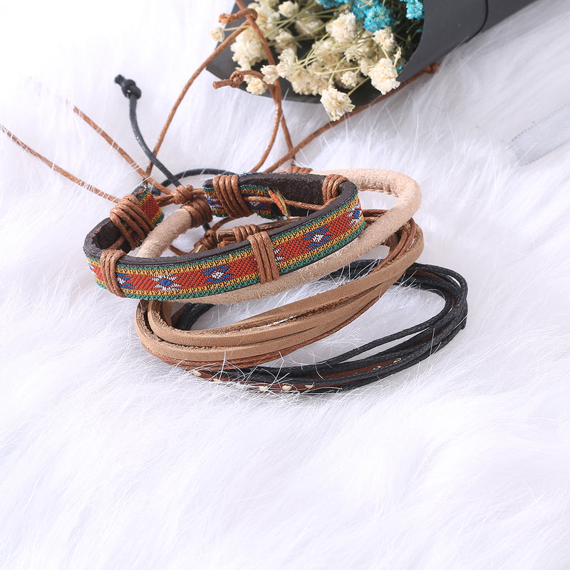 Casual Unisex Multi Bracelet Adjustable Woven Leather Bracelets for Men Gift for Him Her