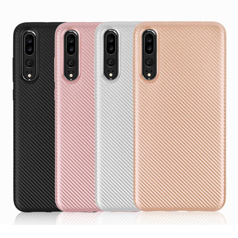 Carbon Fiber Shockproof Soft TPU Back Protective Case For Huawei P20 Pro