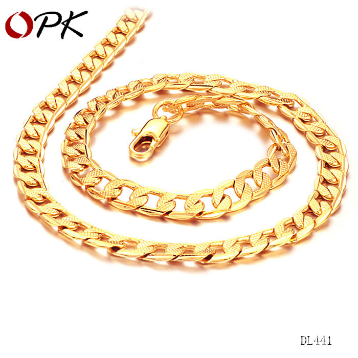 18K Gold Men's Twisted Sheet Plating Thick Single Chain Necklace