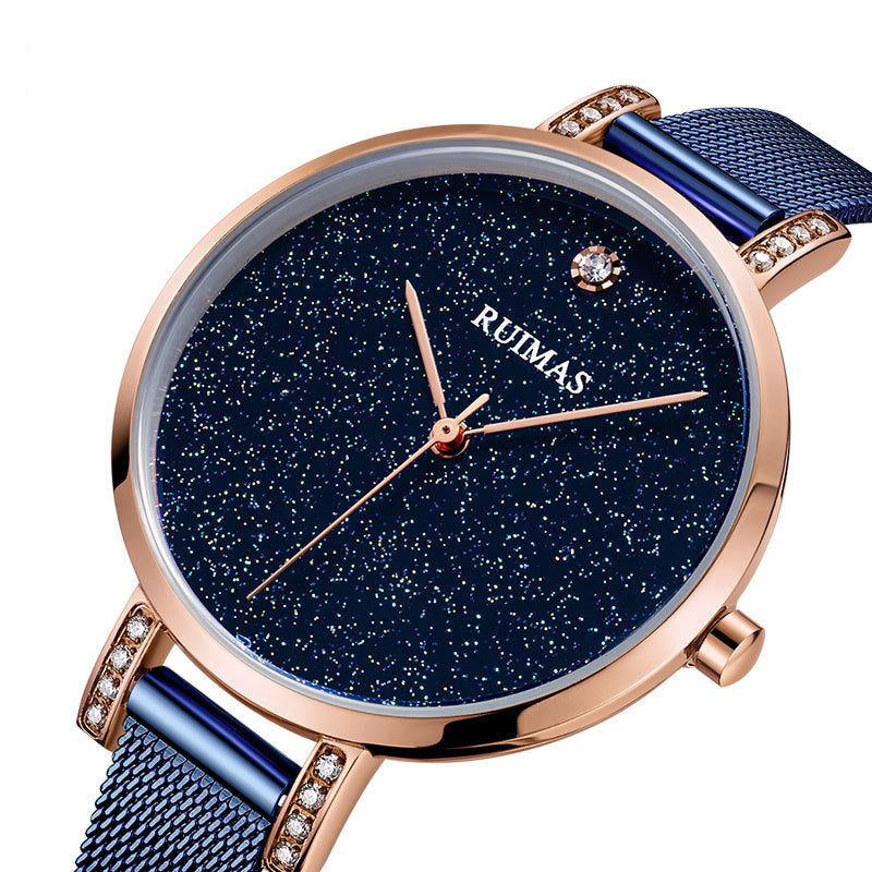 RUIMAS 523 Fashion Women Watch Light Luxury Hardlex Mirror Stainless Steel Strap Quartz Watch