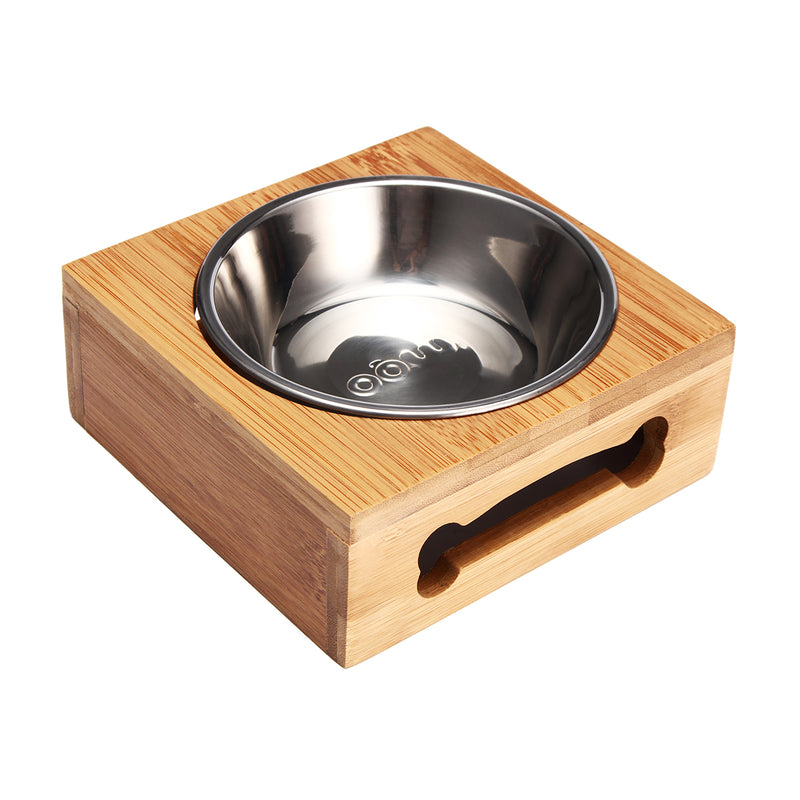 Pet Food Water Feeder Single Twin Bowls Bamboo Stainless Steel Dog Cat Dishes Pet Bowl