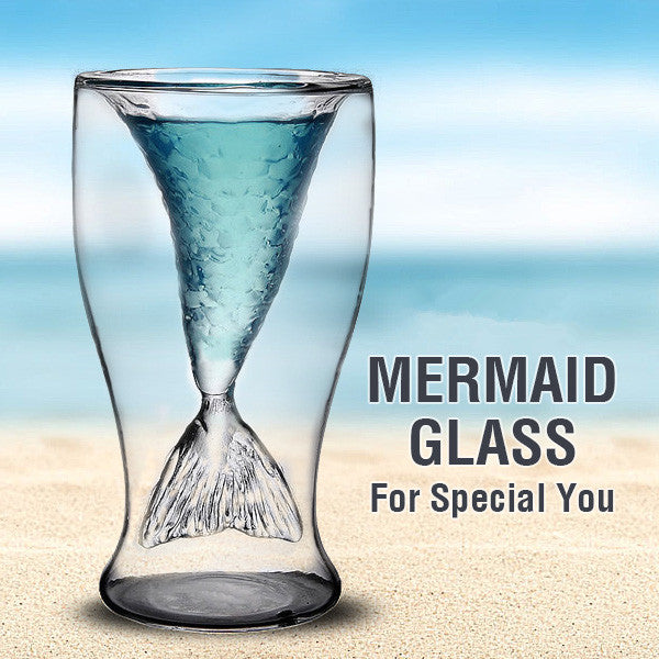 Unique Double Mermaid Beer Glass Mug Transparent Wine Cup Beer Coffee Mug Bar Beach Drinkware
