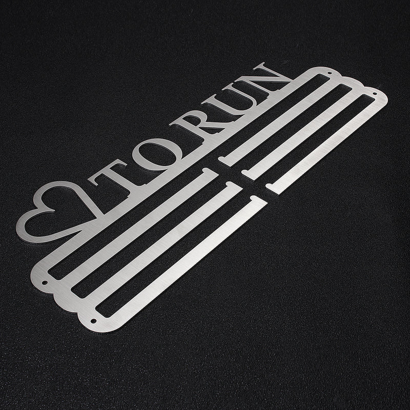'LOVE TO RUN' Medal Hanger Display Holder Brushed Stainless Steel Wire 36 Medals Hanger 32cm Triple Bar