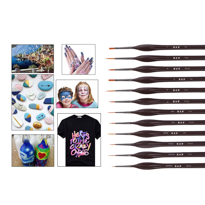 H&B 12 Pcs Hook Line Pen Set Paint Brush Miniature Detail Fineliner Nail Art Drawing Pens Brushes For Acrylic Painting Supplies