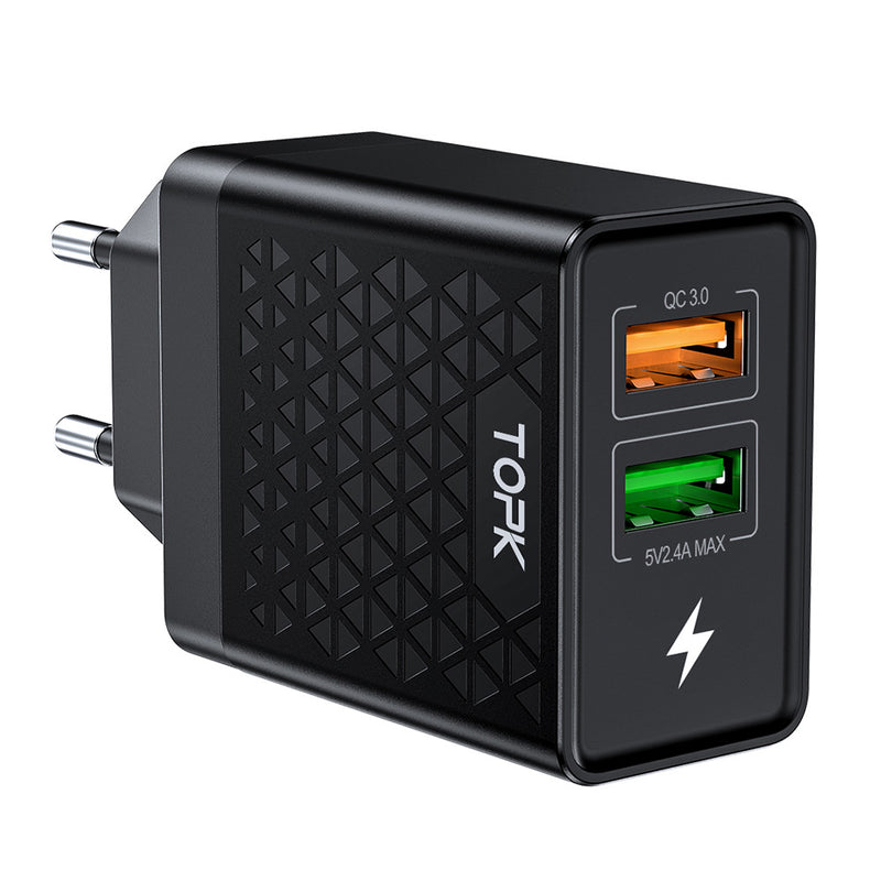 TOPK 28W QC3.0 Dual USB Port Fast Charging USB Charger Adapter For iPhone 11 Pro Huawei P30 Mate 30 Xiaomi 9 Pro S10+ Note10