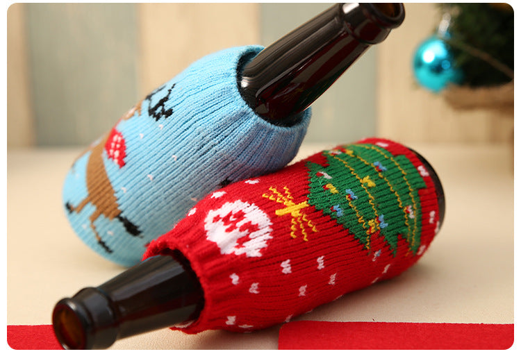 New Arrival Beer Cocktail Bottle Decor Cartoon Knitting Bottle Cover Bags Clothes Home Party Dinner