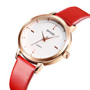 SKMEI 1457 Women Fashion Simple Dial Rose Gold Case Leather Strap Quartz Watch