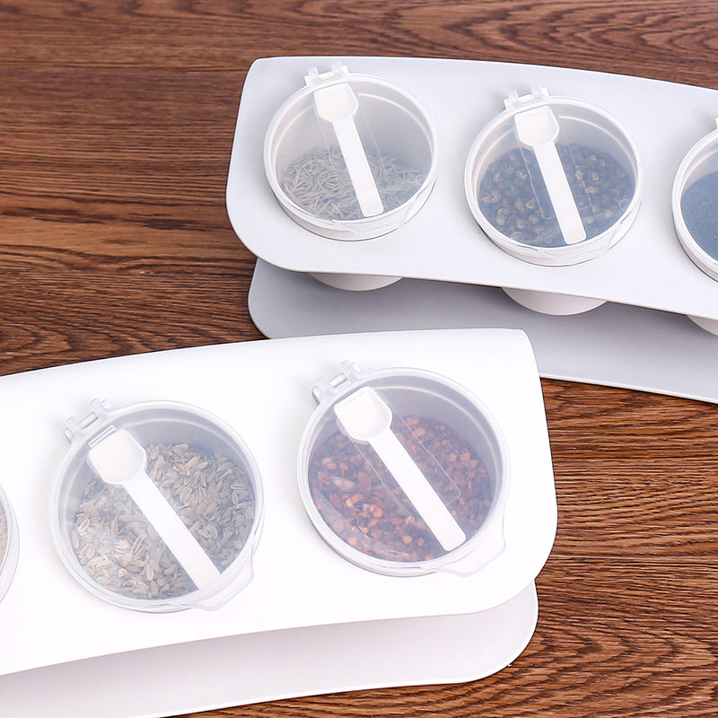 3 Grids Seasoning Bottle Box Condiment Kitchen Storage Container Herb Spice With Spoon