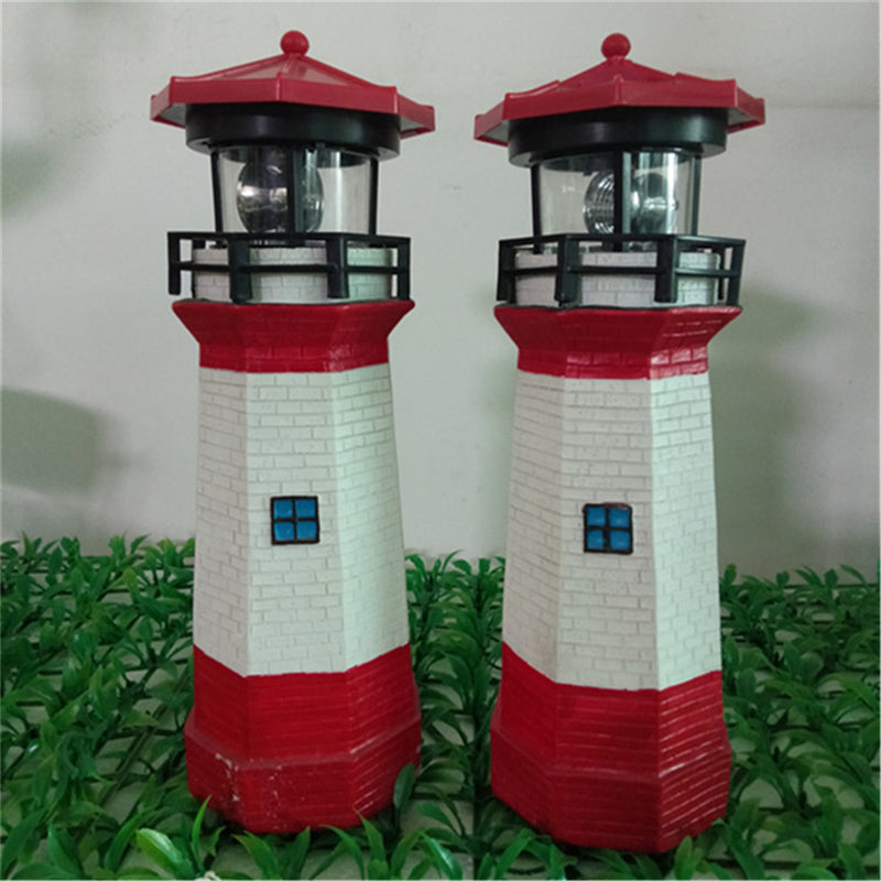Solar LED Lighthouse Waterproof IP67 Automatical Rotating Light Beam Decoration Tower Lamp