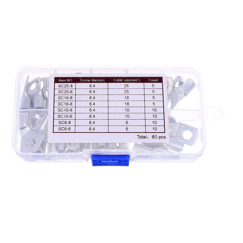 60PCS SC Tinned Copper Lug Ring Wire Connectors Bare Cable Terminals
