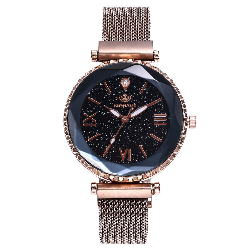 Woman Mesh Magnet Buckle Starry Sky Watch Casual Women Geometric Surface Quartz Watch