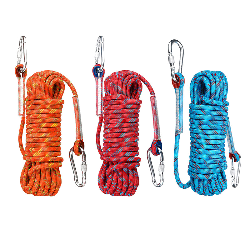 20mx10mm Double Buckle Rock Climbing Rope Outdoor Sports Hiking Mountaineering Belt Downhill Safety Rope