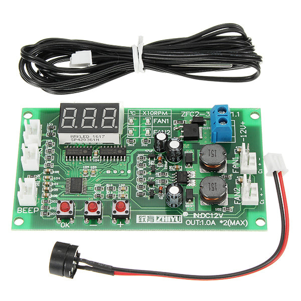 ZHIYU DC 12V 2 Way 3 Wire Fan Smart Temperature Controller With Temperature Speed Digital Display