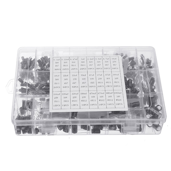 550pcs 24 Values 16V/25V/35/50V (0.1uF To 2200uF) Mix Electrolytic Capacitor Assorted Kit With Storage Box