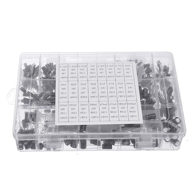 550pcs 24 Values 16V/25V/35/50V (0.1uF To 2200uF) Mix Electrolytic Capacitor Assorted Kit With Storage Box