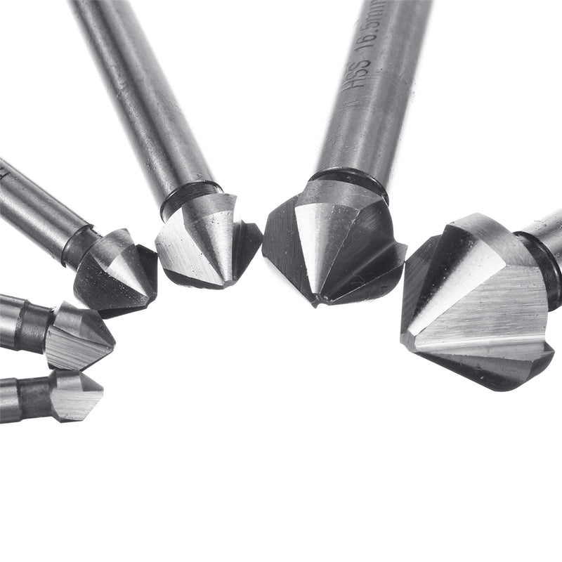 6pcs 90 Degree 3 Flute Countersink Deburring Tapered Drill HSS Bit Screw Set With Box