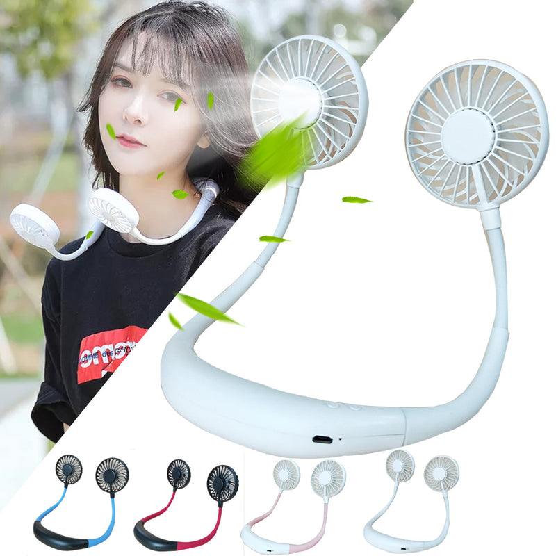 LED Personal Fan Hands-free Min Fan Aromatherapy Portable Li-ion Battery USB Rechargable Hanging Neck Sport Fan Mini Air Fan - Blue