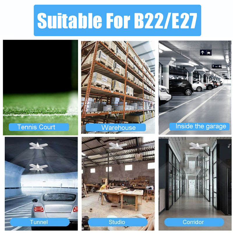 E27 B22 60W LED Garage Light Bulb Deformable Ceiling Fixture Lighting Workshop Lamp AC100-265V