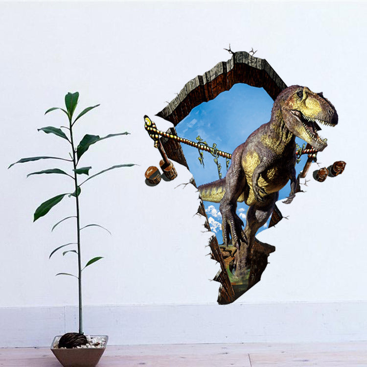 Miico Creative 3D Dinosaur Broken Wall Removable Home Room Decorative Wall Decor Sticker