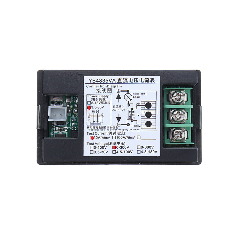 DC 300V 50A Digital Voltmeter Ammeter DC VOLT AMP Tester Gauge With Red and Green Led No Shunt With Back Cover 0.39 "LED