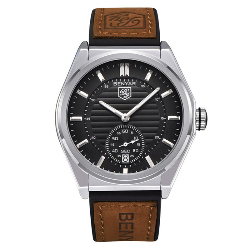 BENYAR 5125M Sport Men Watch 3ATM Waterproof Calendar Leather Strap Quartz Watch