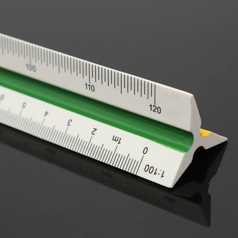 30cm White Triangular Metric Scale Ruler Plastic Three Color Coded Sides