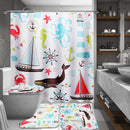 Marine Animal Bathroom Shower Curtain Toilet Cover Bath Mat Non-Slip Rug Set