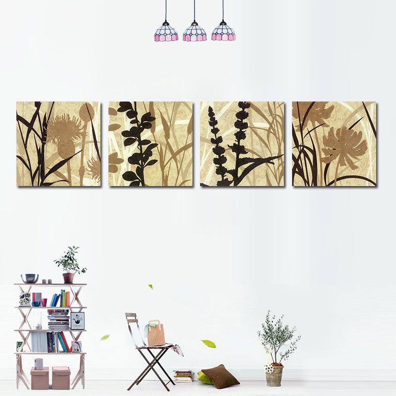 Miico Hand Painted Four Combination Decorative Paintings Botanic Grass And Flower Wall Art For Home Decoration