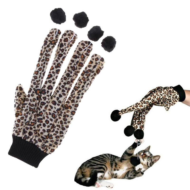 Cute Cat Toys Scratcher Leopard Glove with Lovely Balls Teaser Pet Toys