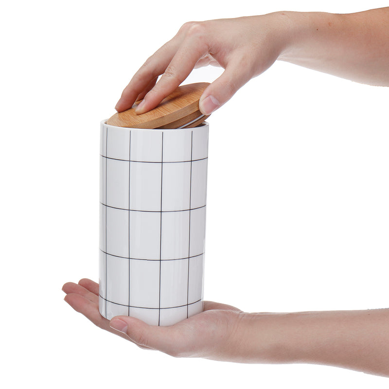 Ceramic Storage Jars Wooden Lids Tea Sugar Coffee Canisters Kitchen Container