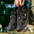 HEMU Men's Leather Sandals Non-Slip Quick Drying Waterproof Fashion Deodorant Sports Casual Sandals