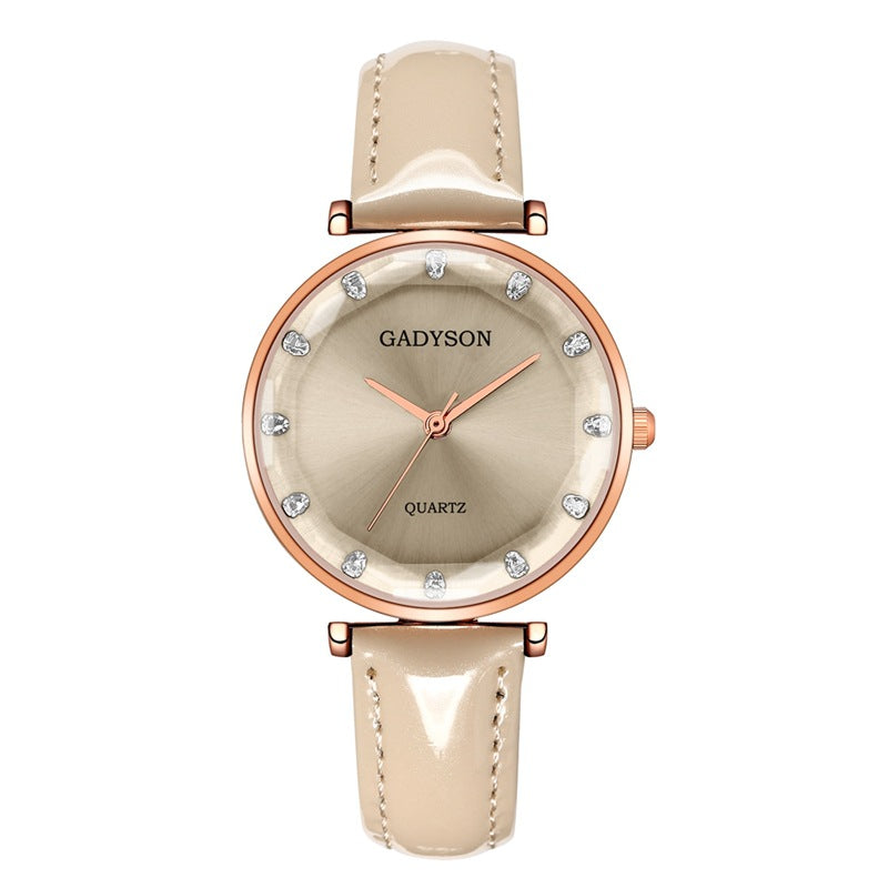 Deffrun Crystal Casual Style Women Wrist Watch Leather Strap Gift Quartz Watches