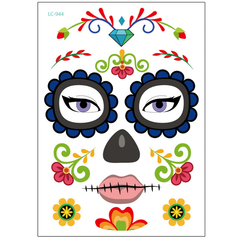 Halloween Cosplay Waterproof Temporary Skull Face Tattoo Sticker Makeup Dress Art Prop