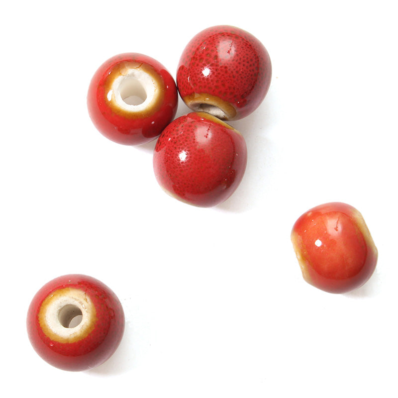 Retro Style 5Pcs 10mm Flower Glaze Beads Round DIY Spacer Loose Beads