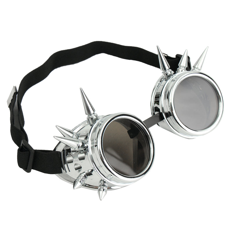 Fashion Silver Steampunk Goggles Spikey Burning Man Costume Cosplay Gothic Punk
