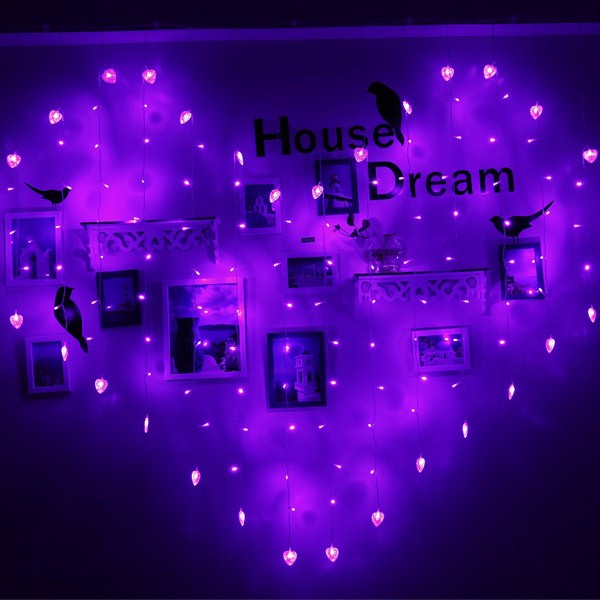 2x1m 128 LED Heart Shape Light String 220V Curtain Light Home Decor for Festival Christmas