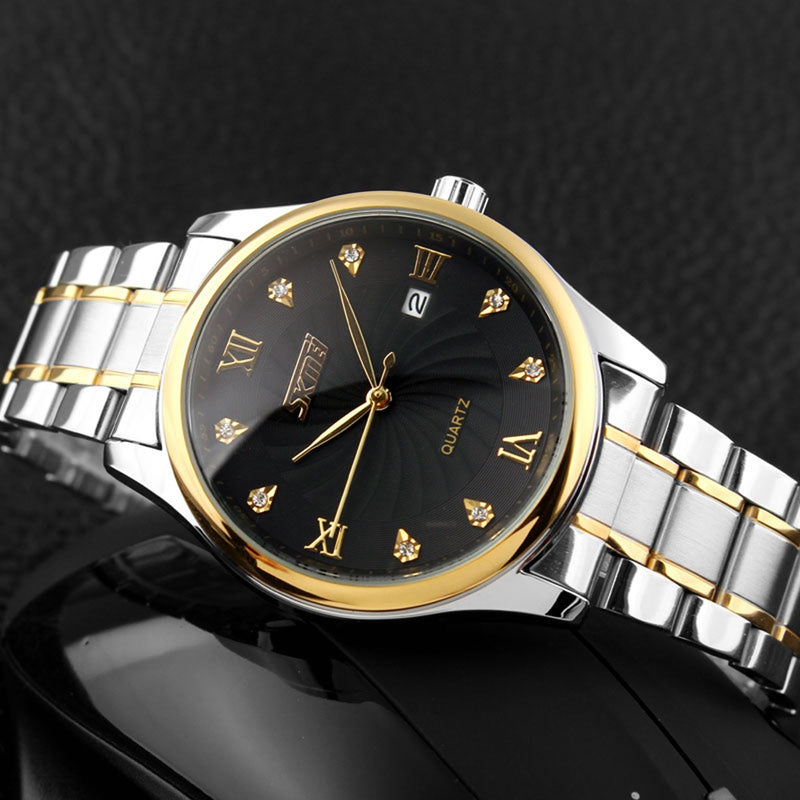 SKMEI 9101 Business Style Men Wrist Watch Full Steel Calendar Crystal Quartz Watch