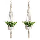 4 Legs Handmade Crude Cotton Flower Pot Decorations Hanging Basket Plant Hanger Rope with Iron Coils
