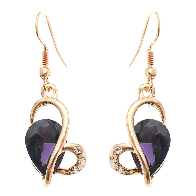 Heart Jewelry Set Water Drop Rhinestone Crystal Earrings Necklace Set Gift for Women