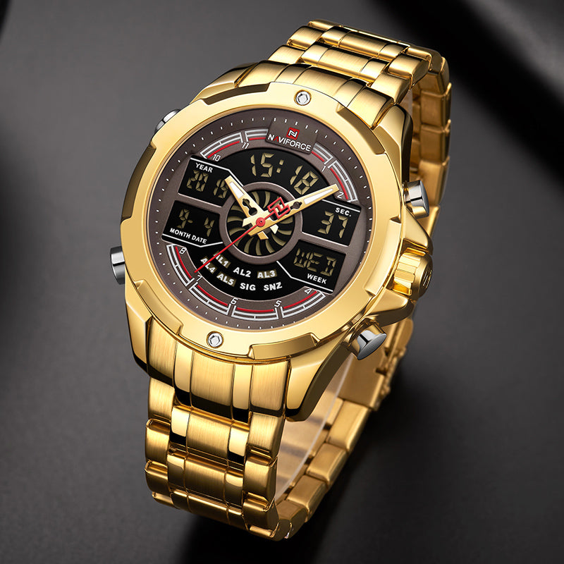 NAVIFORCE NF9170 LED Display Metal Case Dual Display Watch Business Style Men Digital Watch